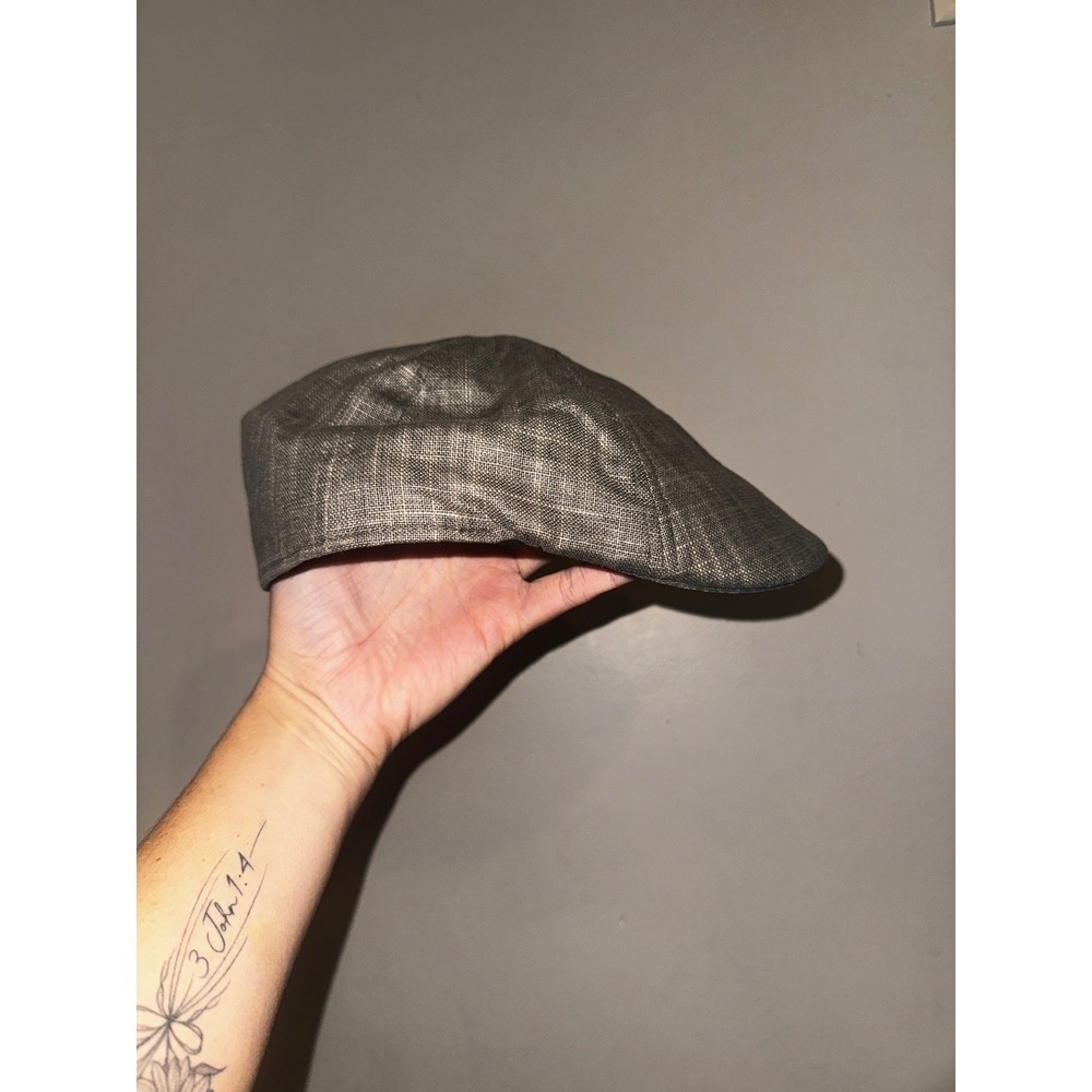 Stetson All American Grey Linen Blend Flat Cap Ivy Hat L/XL Crosshatch Pattern